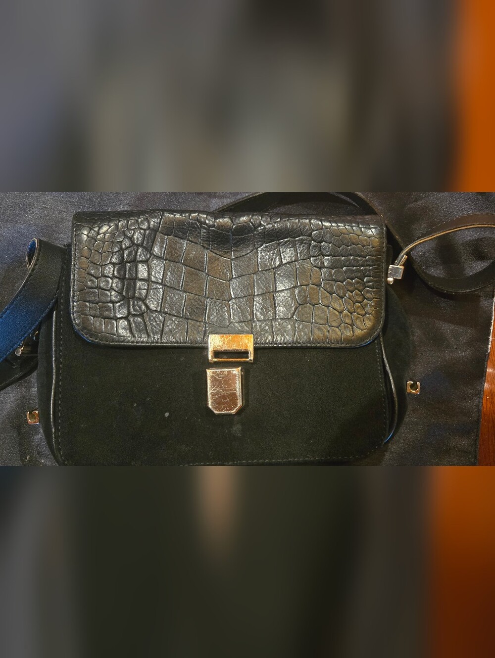 Sandro Black Handbag with Gold Hardware